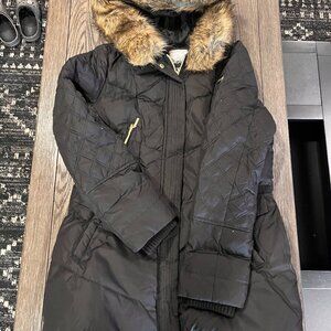 Kensie Down Filled Long Puffer Jacket black & gold
